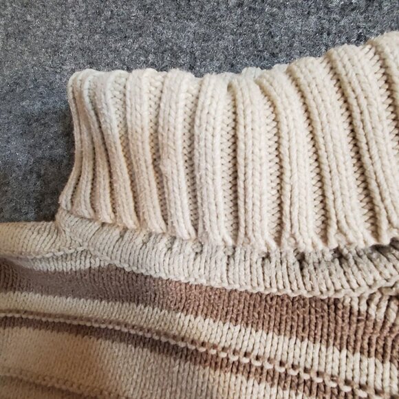 Women’s Small (6-8) Covington Knit Sweater Ivory Brown Stripe Turtle Neck Cotton - Picture 7 of 12